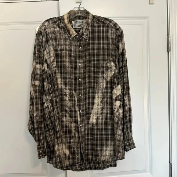 Franklin Flannels Upcycled Bleached Button
Down Flannel Size L Brown/Black/Cream - Picture 1 of 8
